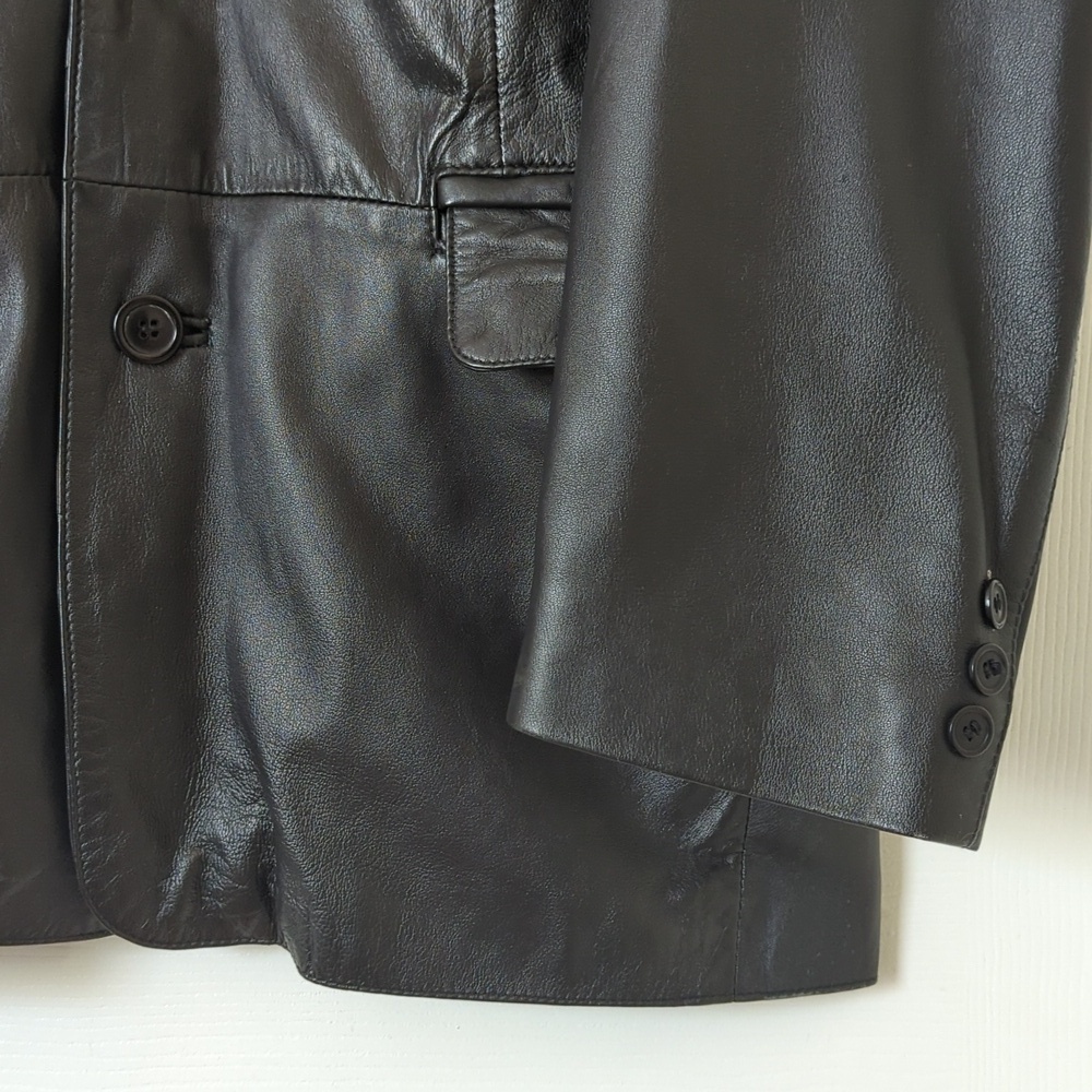 Lineage 90's Vintage Classic Genuine Leather Blazer Jacket Black 40 Large - Picture 10 of 16